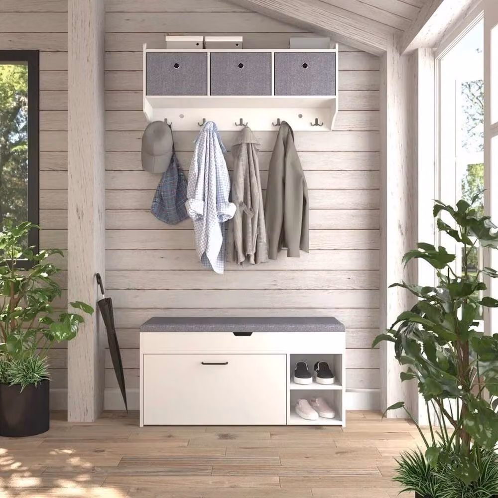 FORGEVIO Modern Shoe Cabinet and Bench in White and Grey – 4
