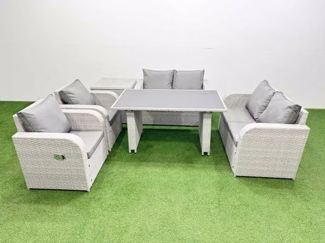 Fimous 6 Piece Modern Patio Garden Furniture Set with Cushions and Side Table in Light Grey
