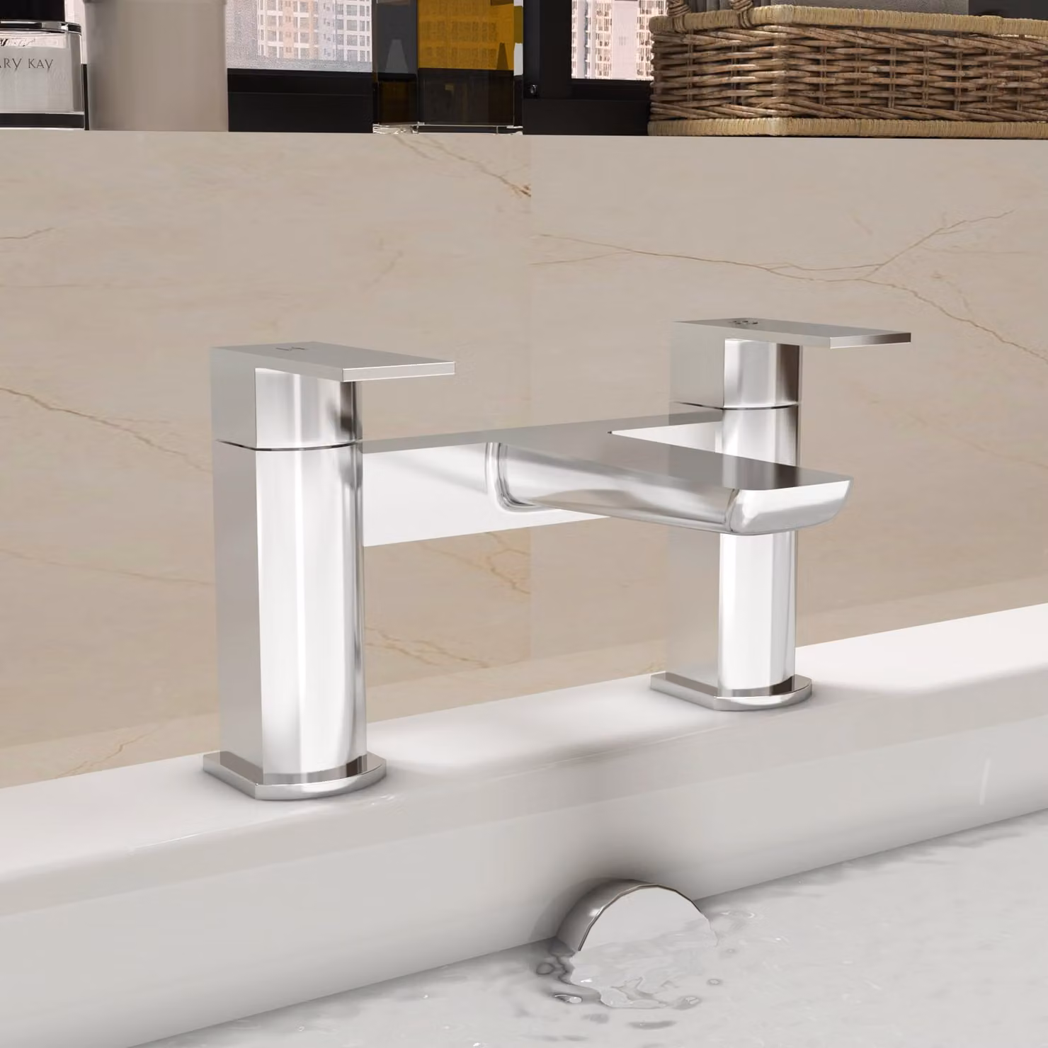 Muro Chrome Single Lever Deck Mounted Bath Filler Tap