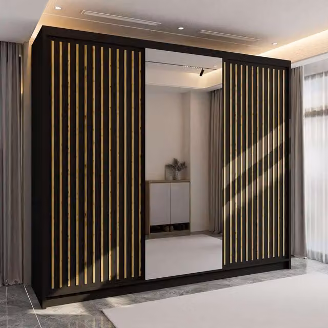 Sliding Wardrobes 4U Ronni Modern Black Sliding Door Wardrobe W: 250 cm, H: 217 cm