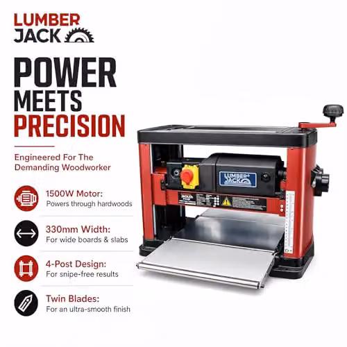 Lumberjack Portable Bench Top Planer Thicknesser, 330mm, Red – 3