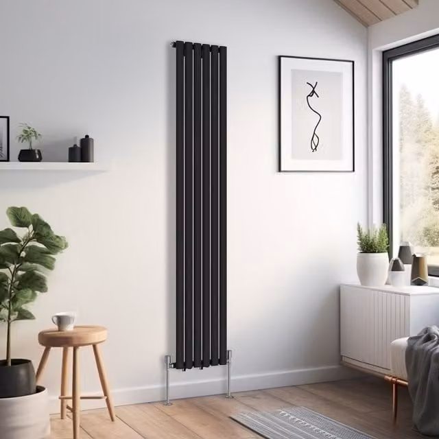 Right Radiators Oval Single Panel Vertical Radiator in Black, H: 180 cm, W: 35.4 cm
