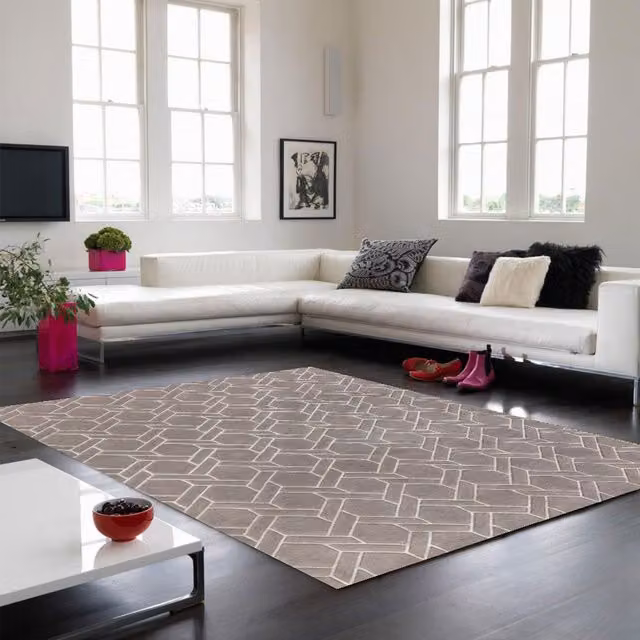 The Rug Shop UK Silver Handmade Geometric Checked Wool and Viscose Rug, W: 120 cm, L: 170 cm – 1