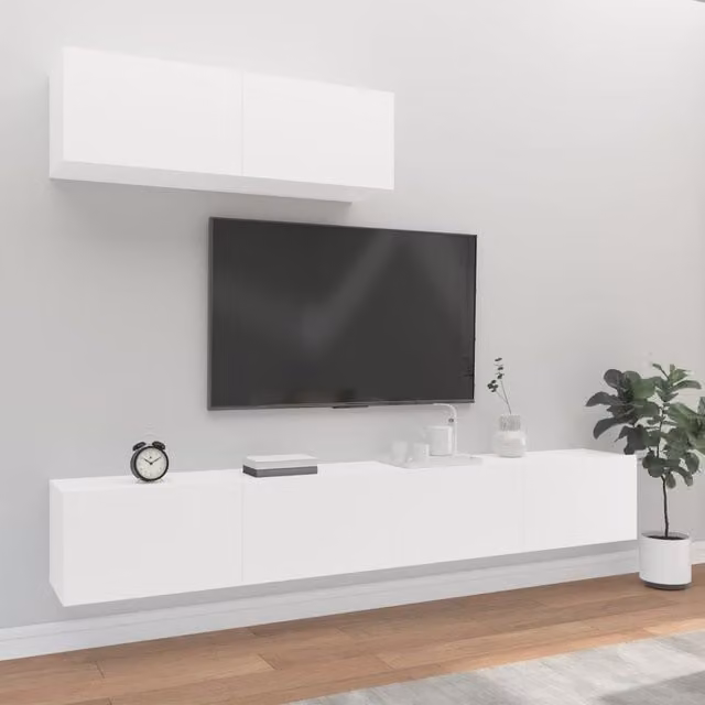 Berkfield Home 3 Piece White Matt MDF Wall Mounted TV Cabinet Set – 1