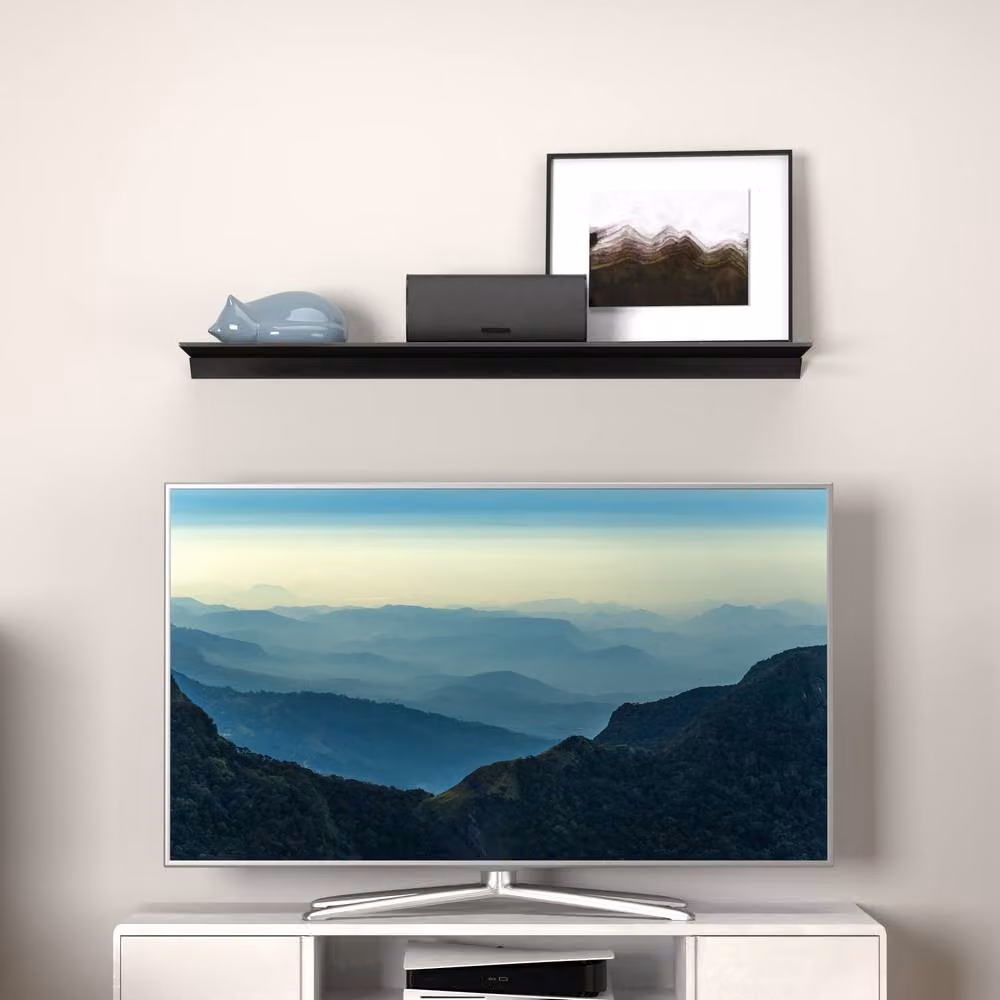 AVF Black Glossy Glass Floating Wall Mounted Shelf W: 100 cm, D: 25 cm – 3