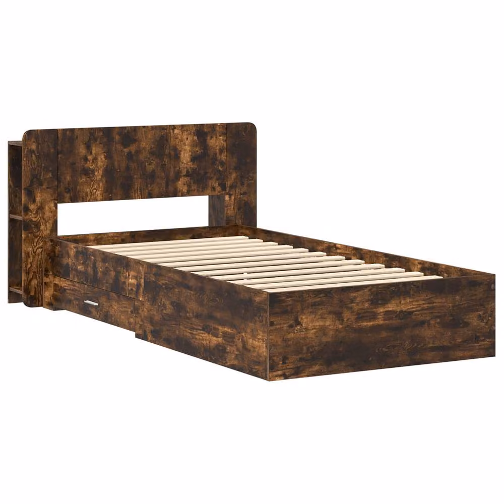 Berkfield Home Modern Bed Frame with Storage Drawers in Smoked Oak Brown, W: 75 cm, L: 190 cm – 2
