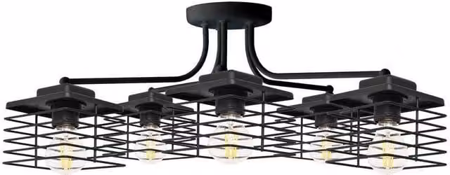 Netlighting Edison Multi Arm Semi Flush Ceiling Light in Black, Diameter: 65 cm