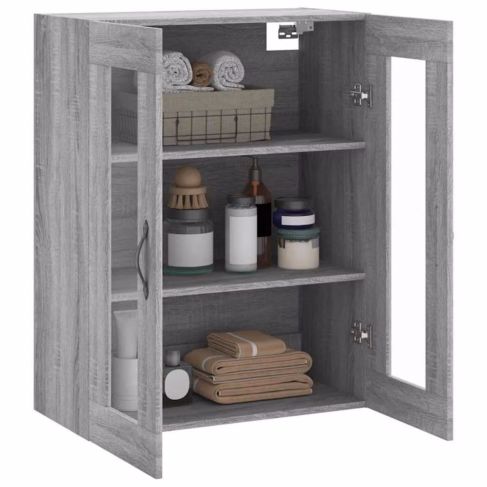 Berkfield Home Wall Mounted Cabinet in Grey with Glass Doors, W: 69.5 cm, D: 34 cm, H: 90 cm – 5