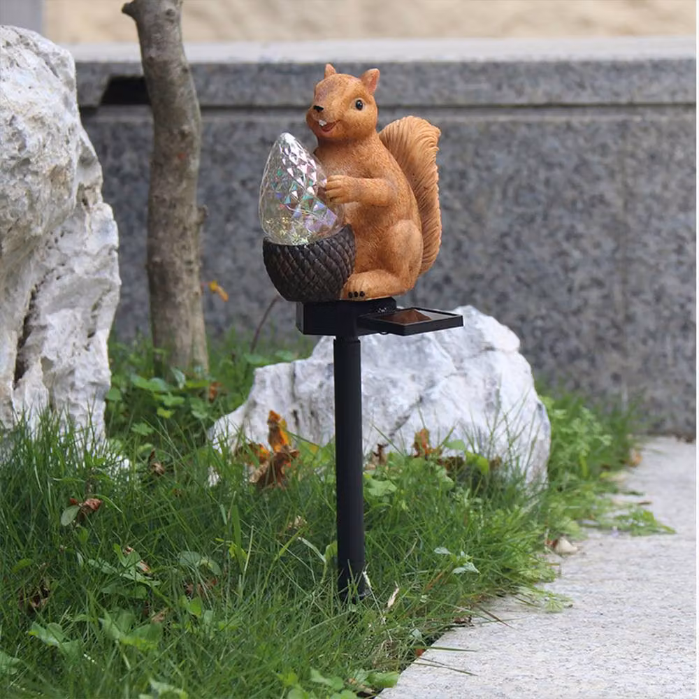 Quipulse Solar Colourful Crystal Squirrel LED Ground Plug Light in Brown – 6