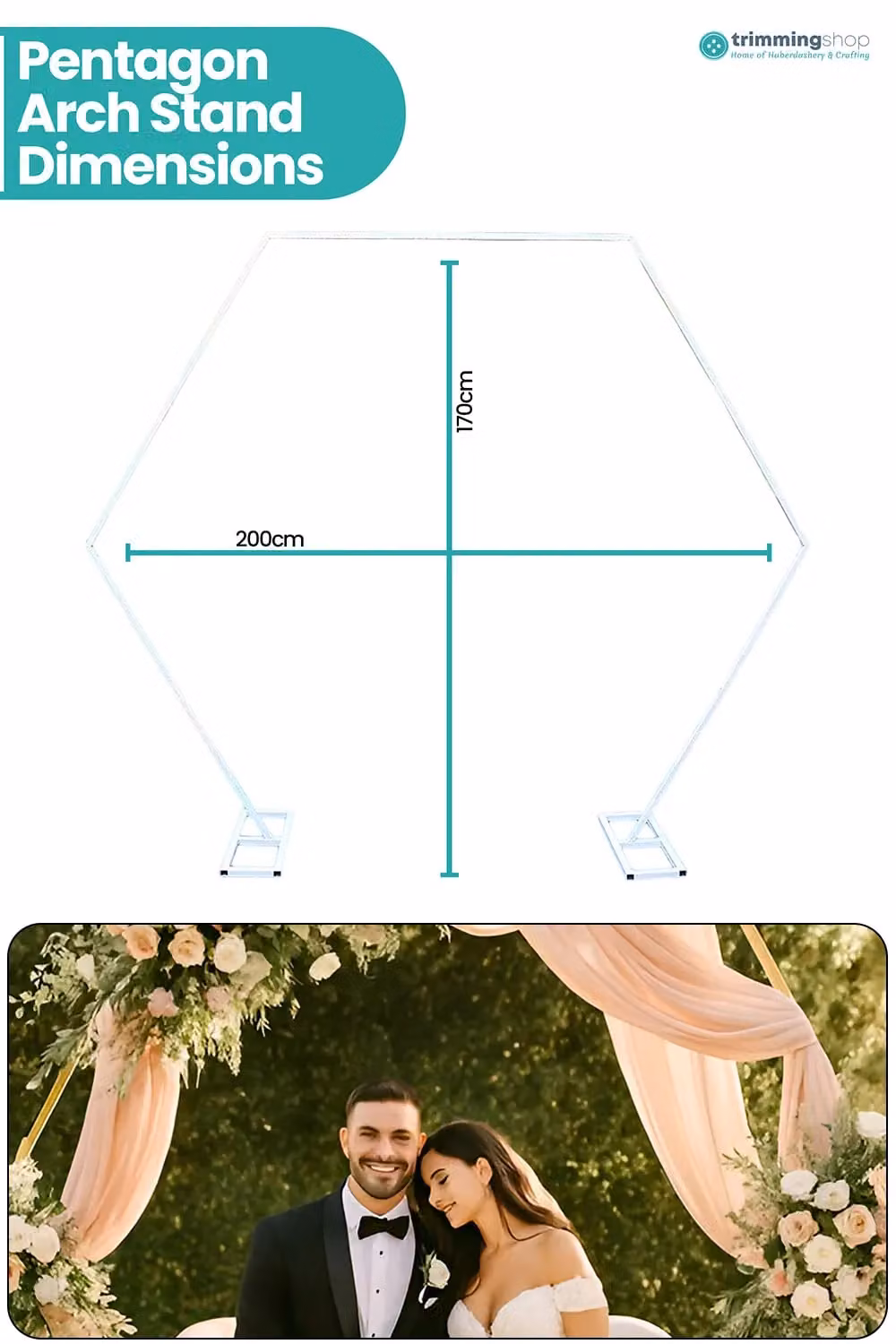Neel Blue Pentagon Metal Balloon Arch Stand in White for Party Background Decoration, Height: 198.12 cm – 1