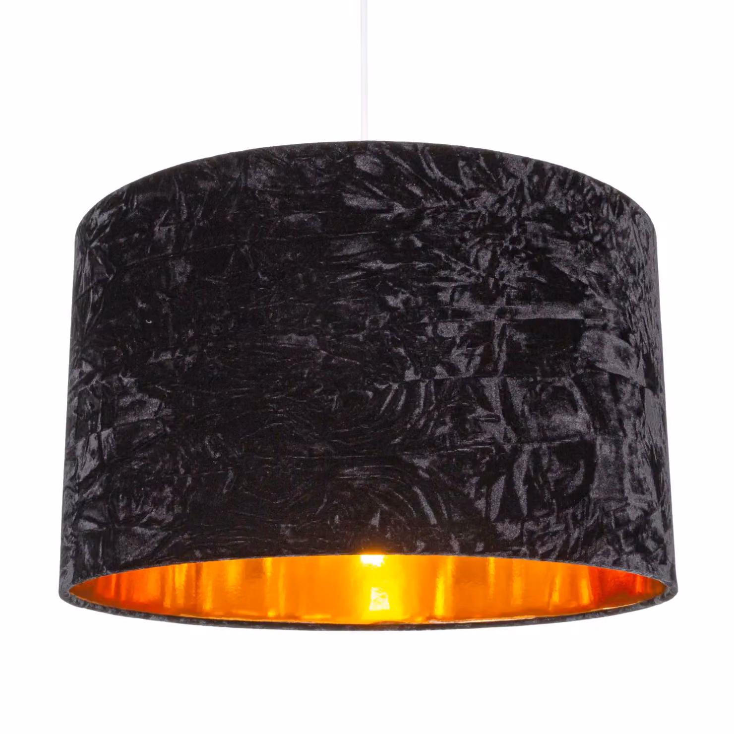 Happy Homewares Modern Black Crushed Velvet Circular Drum Lampshade with Copper Inner, Diameter: 30.48 cm – 3