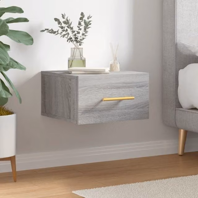 Berkfield Home Wall-mounted Bedside Cabinet in Grey Sonoma, W/D/H: 35 x 35 x 20 cm