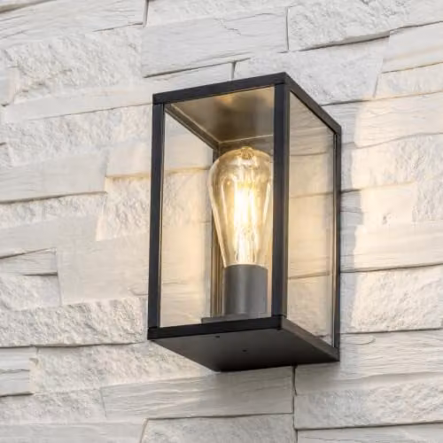 CGC Lighting Scarlett Black Aluminium Outdoor Wall Lantern with Transparent Glass