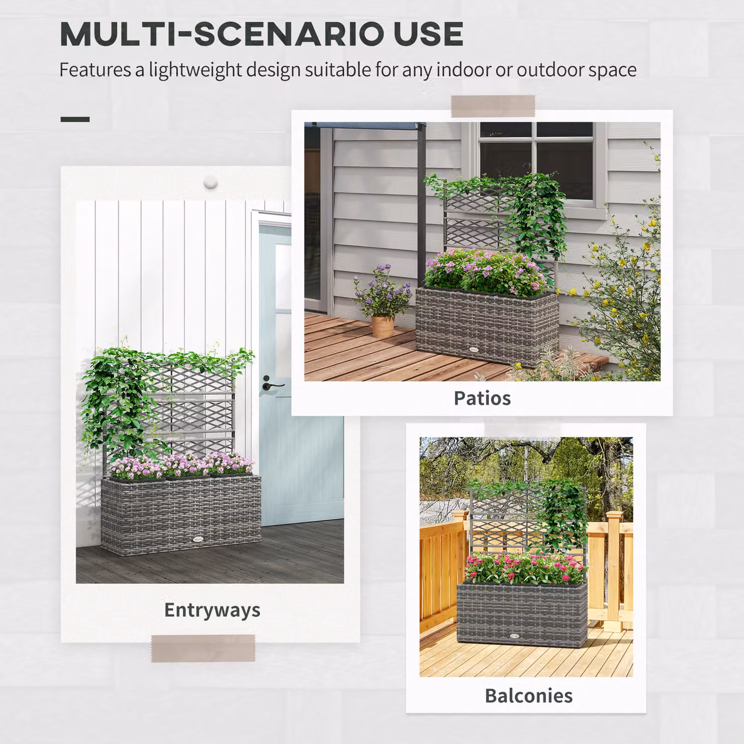 Outsunny Rattan Planter with Trellis for Climbing Plants, Light Grey, H x W x D: 107 x 84 x 30 cm – 3