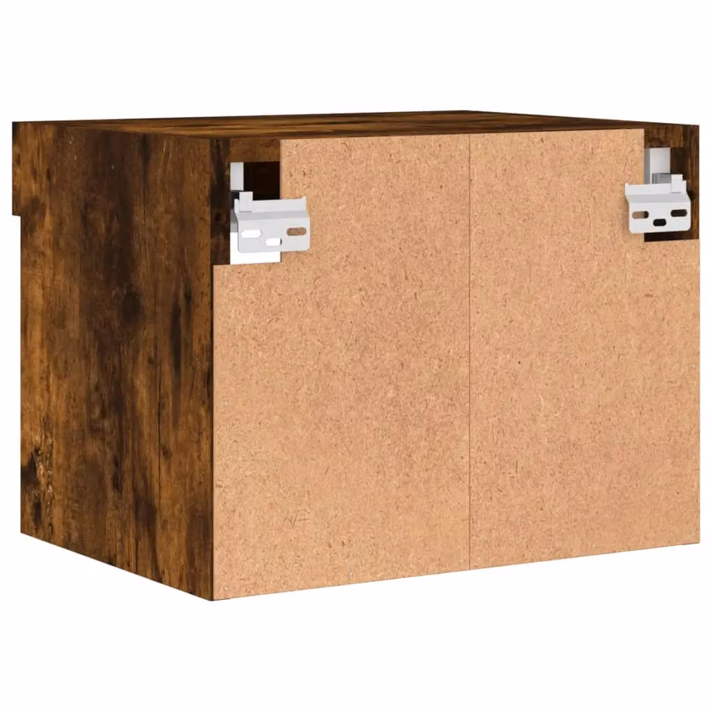 Berkfield Home Wall-mounted Bedside Cabinet with Integrated LED Lights in Smoked Oak Brown – 4
