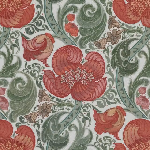 HOUSE Llewelyn-Bowen Down The Dilly Printed Crimson Velvet Fabric