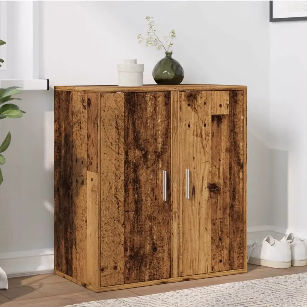 Berkfield Home Set of 2 Rustic Old Wood Shoe Cabinets, Brown, W/D/H: 32 x 35 x 70 cm – 3