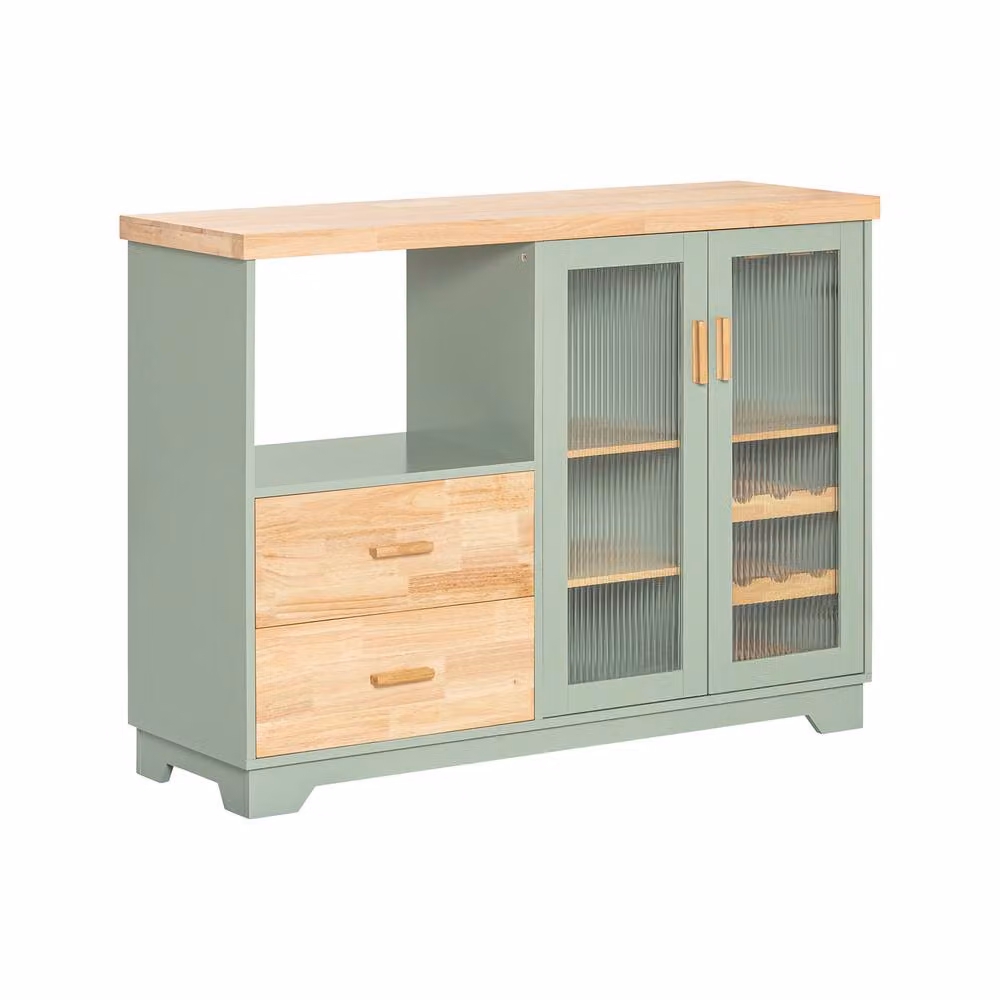 SoBuy Modern Kitchen Sideboard with Glass Doors and Wine Rack in Matt Green – 2
