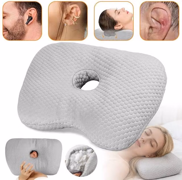 FLAVORA Soft Piercing Ear Pillow for Side Sleepers in Grey