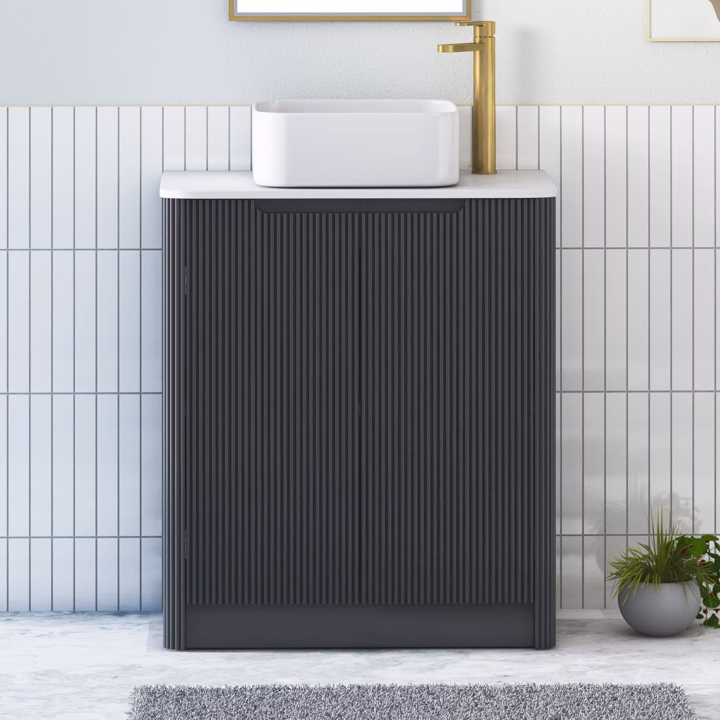 Royal Bathrooms Avenza 800mm Matt Obsidian Black Floor Standing 2 Door Vanity Unit with Plain White Worktop and Elena Basin