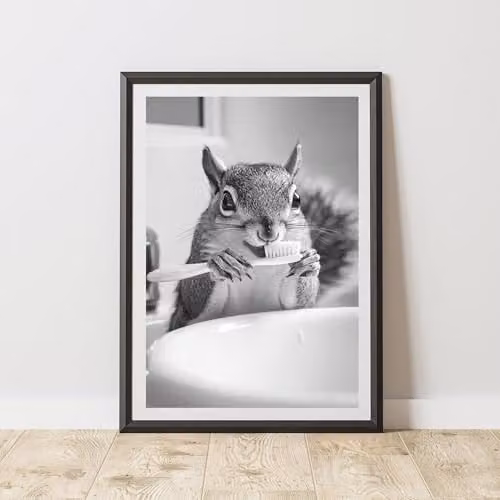 60 Second Makeover Squirrel Brushing Teeth Animal Print Paper Poster, W: 21.0 cm, H: 29.7 cm