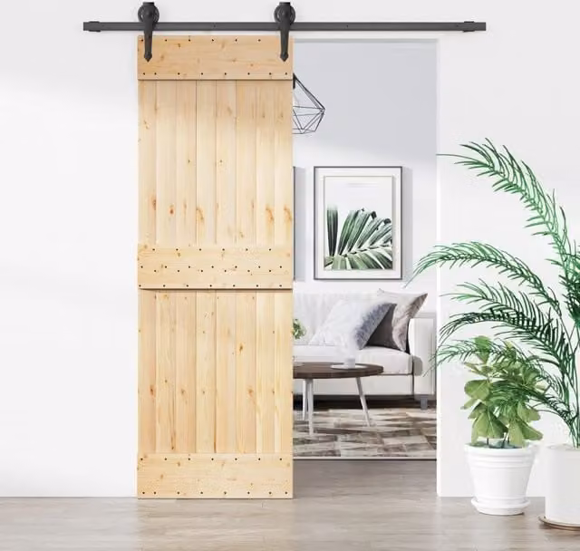 Berkfield Home Modern Sliding Door with Hardware Set, Solid Wood Pine in Brown, W: 70 cm, H: 210 cm