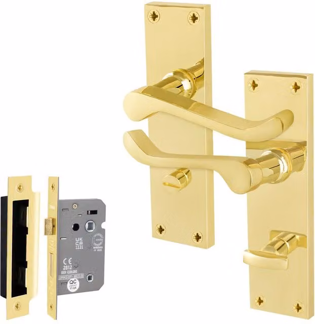 AFIT Polished Brass Scroll Bathroom Handle and WC Lock Set in Gold, W/D/H: 15 x 15 x 1.5 cm – 1