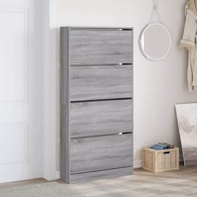 Berkfield Home Modern Grey Shoe Cabinet with 4 Tilting Compartments W/D/H: 80 x 21 x 163.5 cm – 1