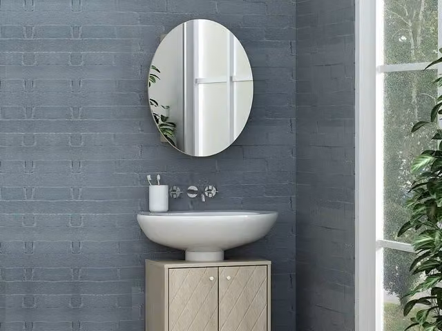 Vente-unique RURI Oval Bathroom Wall Cabinet with Mirror in Light Oak