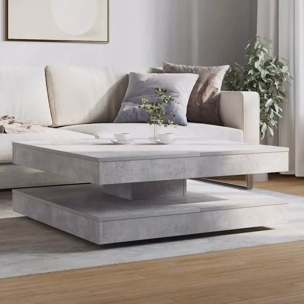 Berkfield Home Rotating Square Coffee Table in Concrete Grey, W/D/H: 90 x 90 x 34.5 cm – 2
