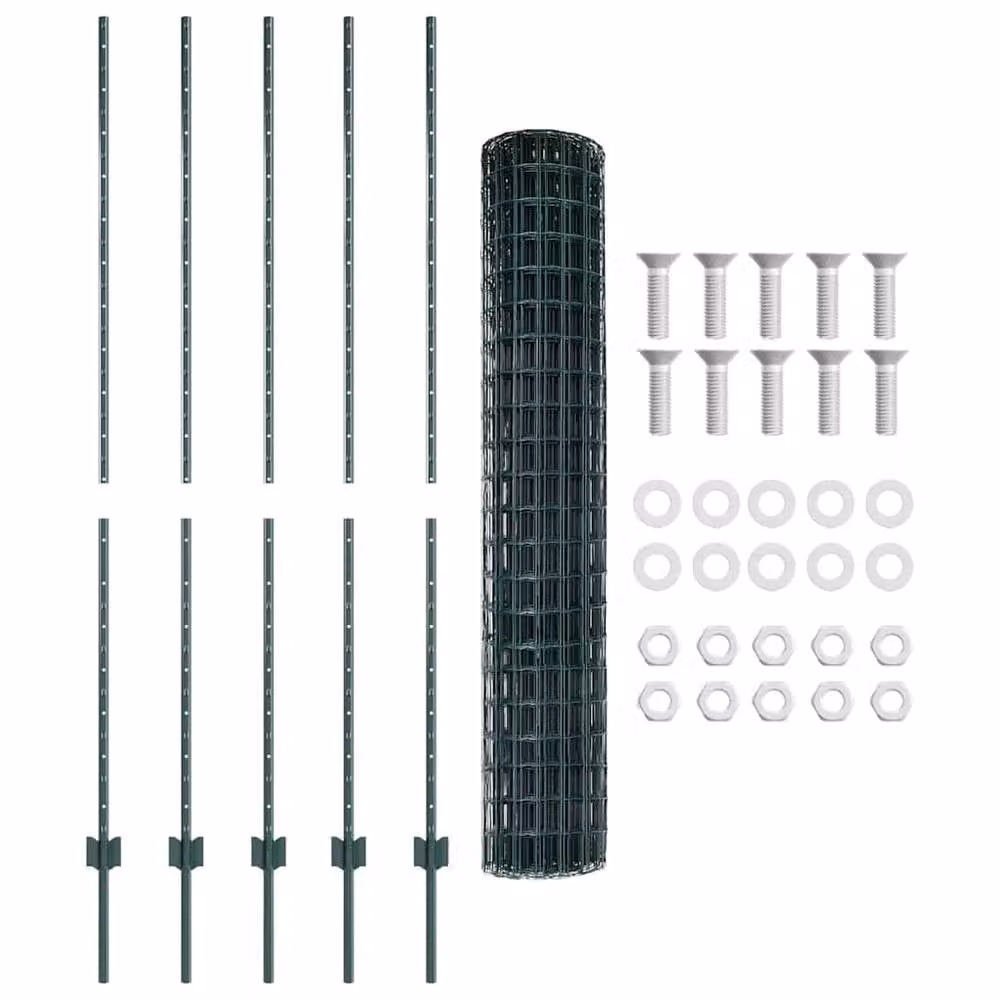 Berkfield Home Euro Fence Green Steel with 5 U Posts, 1.6 x 10 m – 3