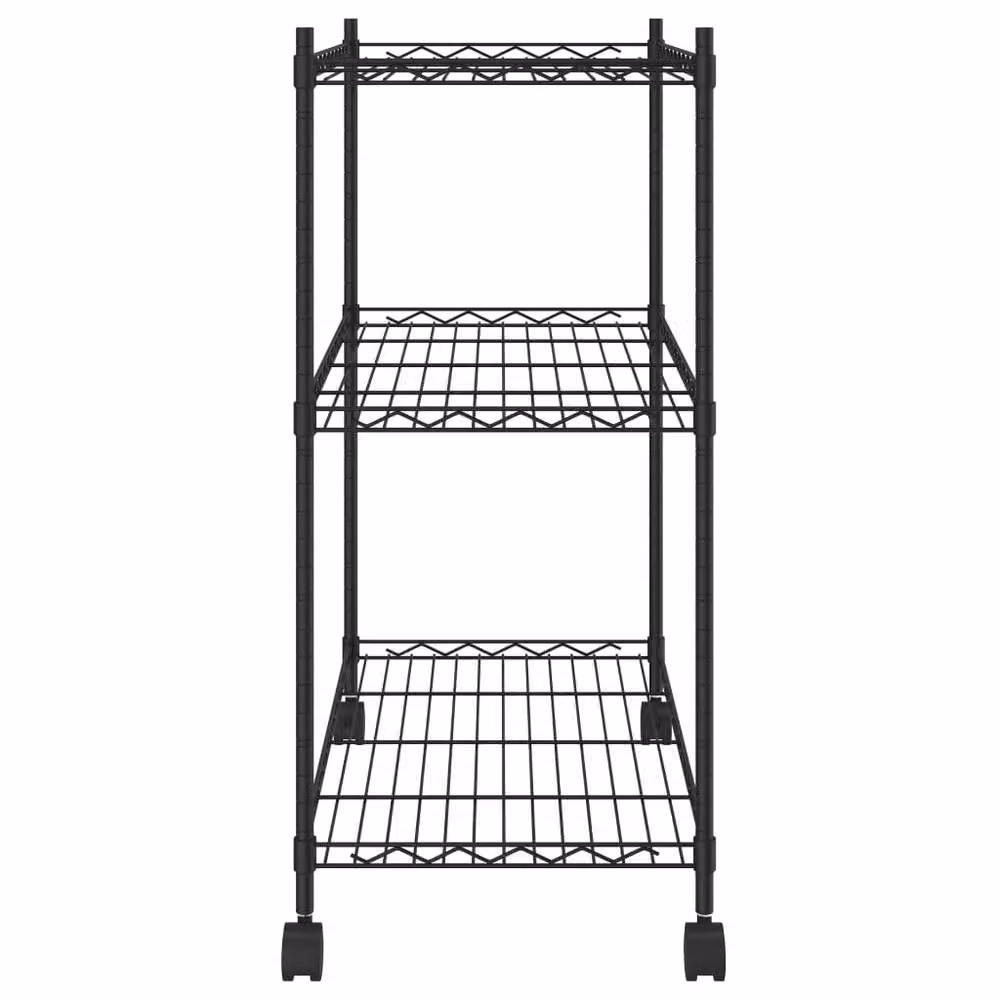 Berkfield Home Durable 3-Tier Metal Storage Rack with Wheels and Adjustable Shelves, Black, W/D/H: 60 x 35 x 81 cm – 3