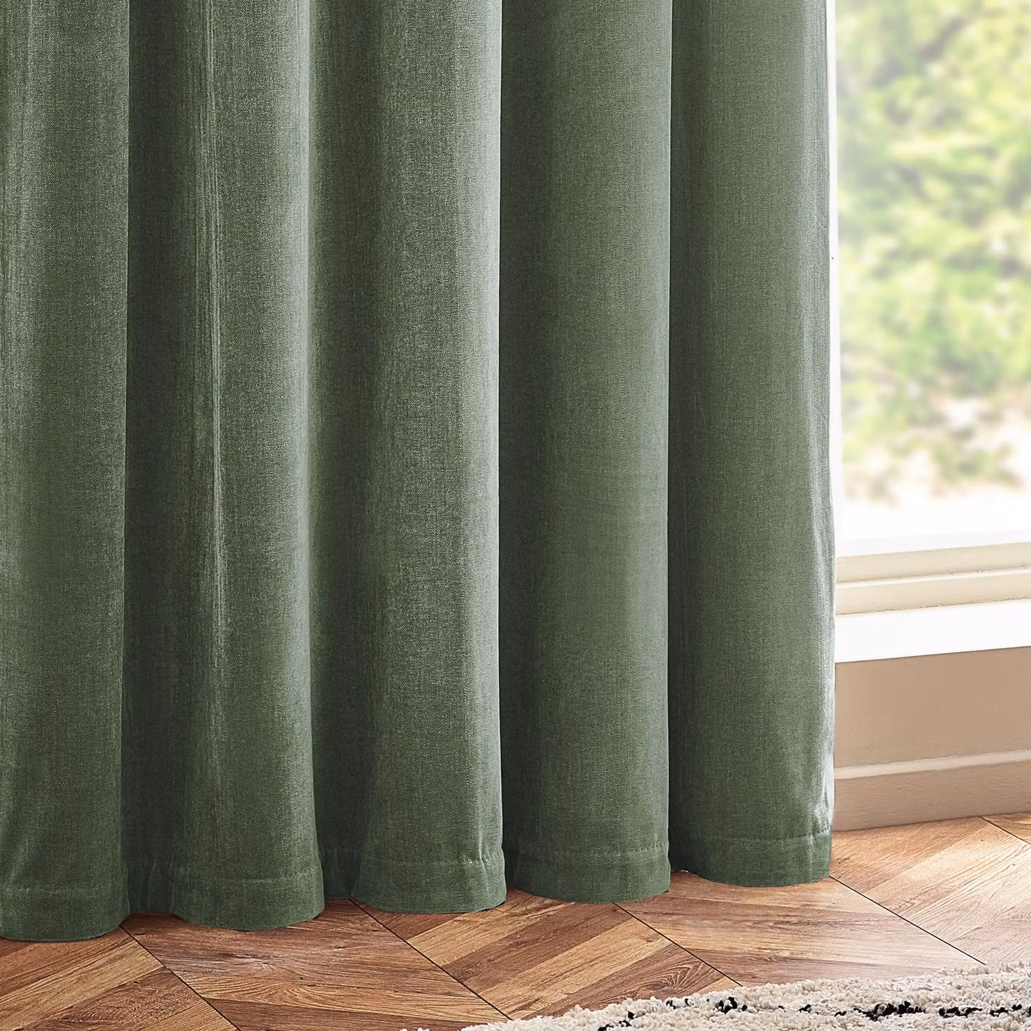 Yard Heavy Chenille Velvet Room Darkening Eyelet Curtains in Green, Width: 229 cm, Drop: 137 cm – 3