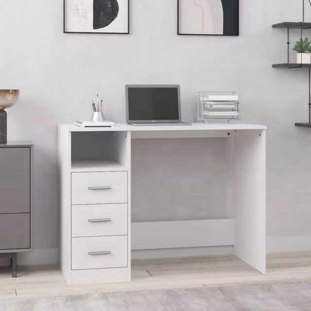 Berkfield Modern White Computer Desk with Drawers, W/D/H: 102 x 50 x 76 cm