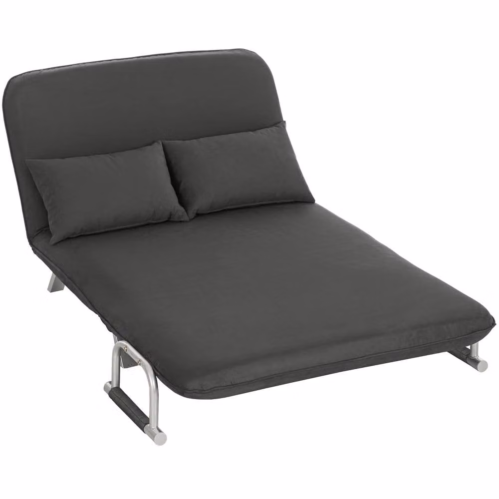 STILVORA Two-Seater Click-Clack Sofa Bed in Grey with Adjustable Headrest and Metal Frame – 3