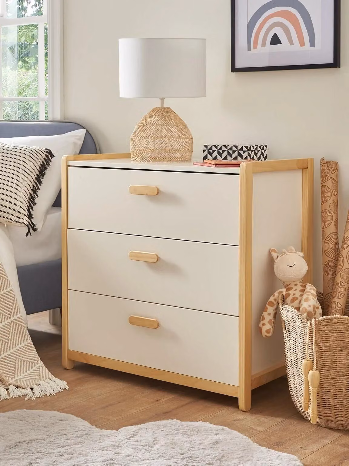 Pixie White and Pine Solid Wood 3 Drawer Chest for Childrens Bedrooms