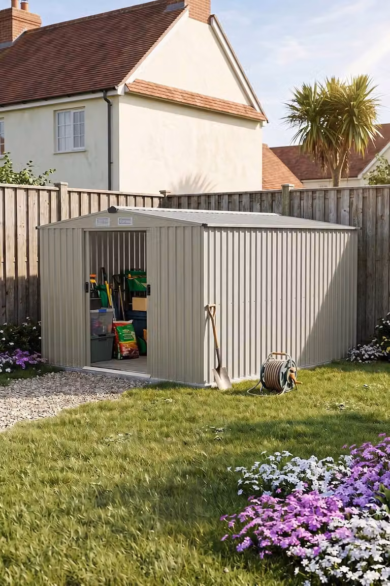 Living and Home Large Metal Garden Tool Storage Shed with Double Doors, Grey, W: 304.8 cm, D: 243.84 cm, H: 7.43 cm