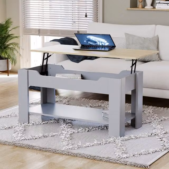 Vida Designs Modern Rectangular Lift-Top Coffee Table in Oak and Grey