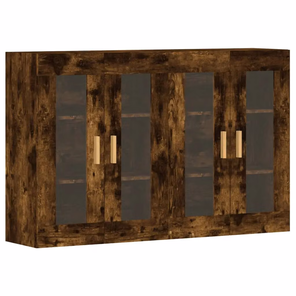 Berkfield Home Set of 2 Wall Mounted Smoked Oak Cabinets with Glass Doors in Brown – 2