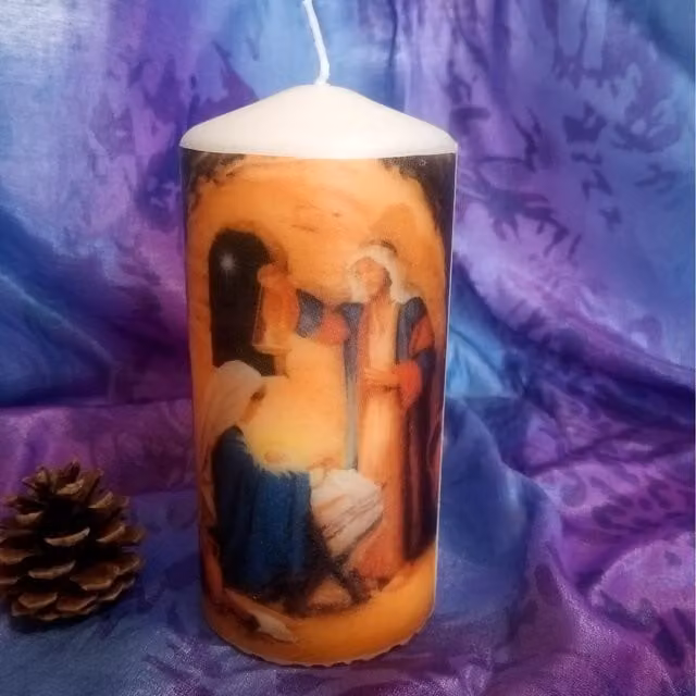 Viki Nativity Pillar Candle Set in White and Multicolour