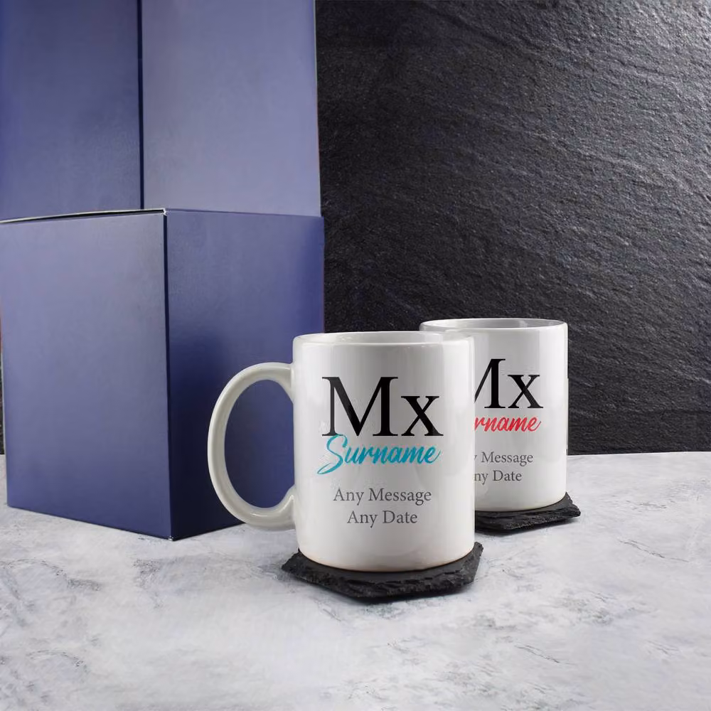 Uniqueful Personalised Mx & Mx Classic Font Design Wedding Mug Set in White, 1000ml – 2