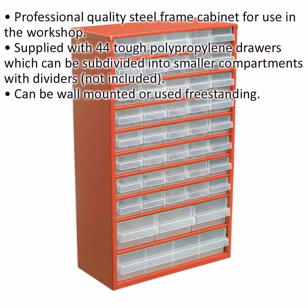 Loops 44 Drawer Parts Cabinet, Red, Wall Mounted or Standing, W: 31.0 cm, D: 14.5 cm, H: 51.0 cm – 2