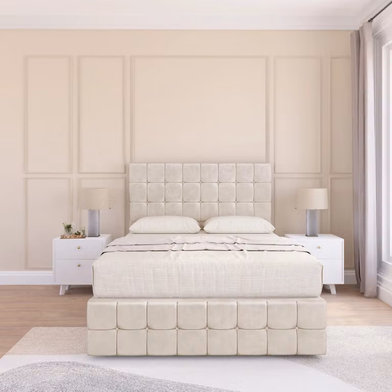 Sloomy Berlin Chesterfield Upholstered Divan Bed Base in Beige, W/D/H: 140 x 200 cm