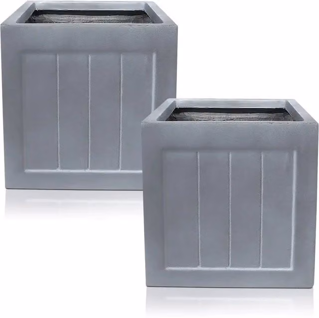 Idealist Square Garden Planter Grey Faux Lead Outdoor Flower Box 45cm