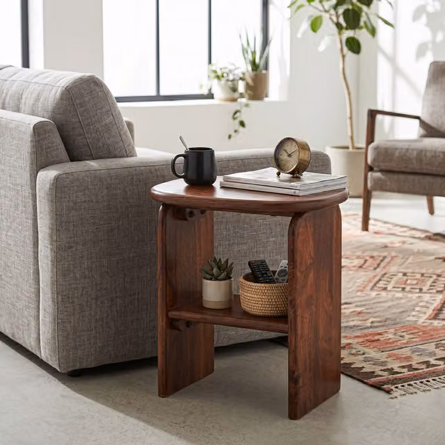 Elm Home And Garden Marylebone Round Mango Wood Side Table, Brown, W/D/H: 38.0 x 52.0 x 46.0 cm