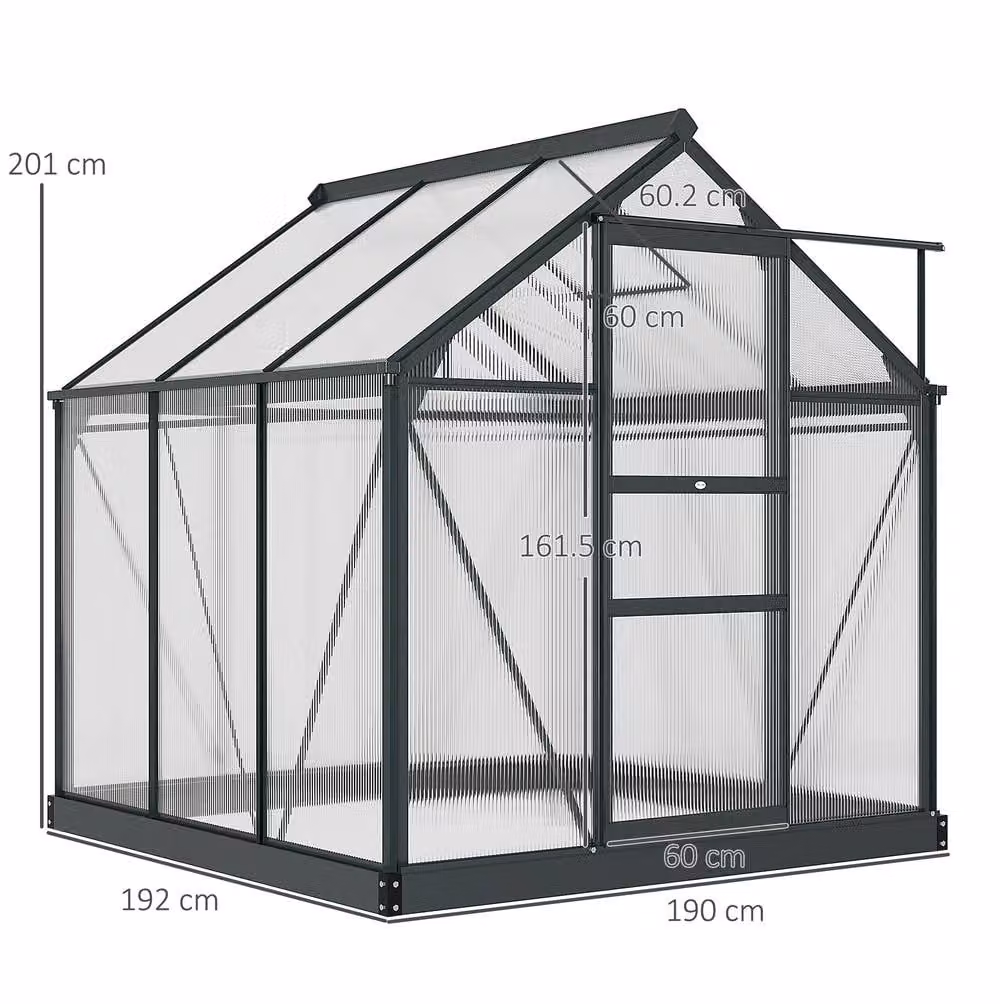 STILVORA Grey Aluminium Polycarbonate Greenhouse with Sliding Door, Window and Rain Gutter, W/D/H: 182.88 x 182.88 x 190 cm – 3