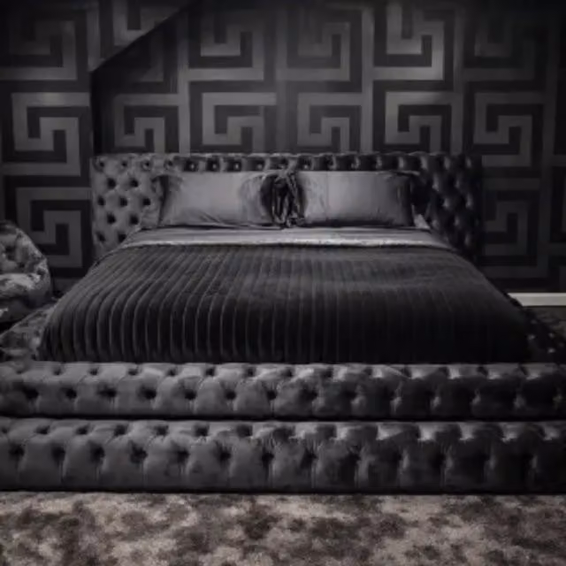 HOB Furniture Royal Emporium Super King Upholstered Velvet Bed in Charcoal Grey, W/H: 152 x 200 cm