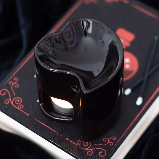 Uniqueful Black Ceramic Heart Oil Burner and Wax Warmer for Tealights