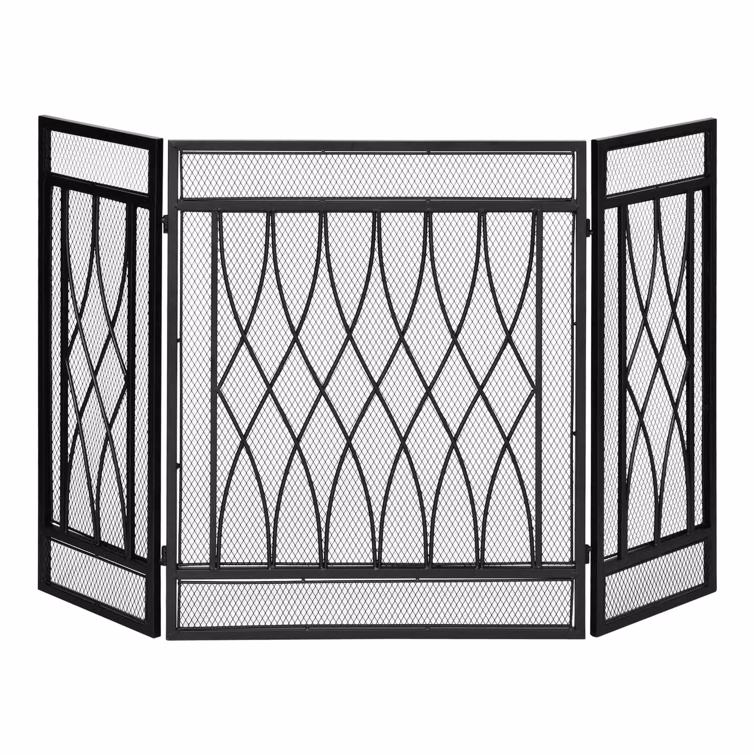 HOMCOM 3 Panel Metal Folding Fireplace Screen Protective Guard in Black, 126 cm – 2