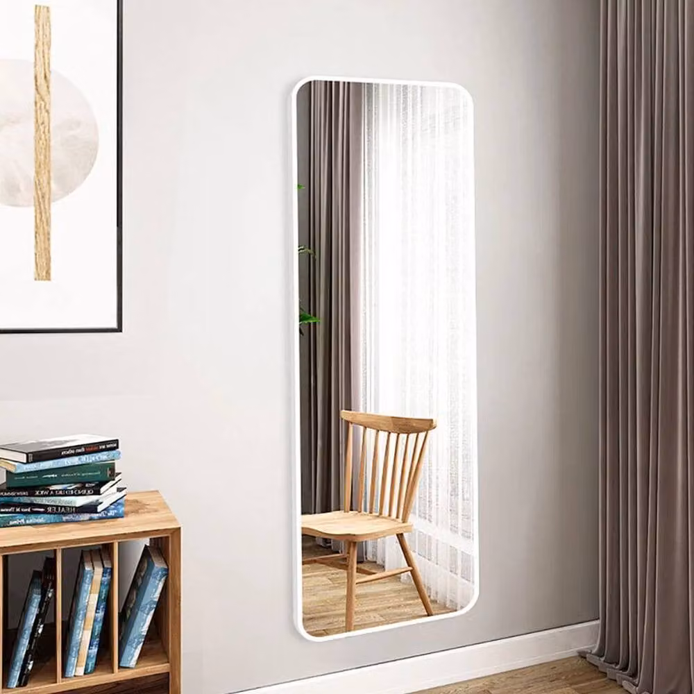 PAWNORA Large Rectangular Full Length Wall Mounted Mirror in Silver and White – 2